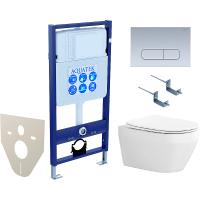 Комплект унитаза с инсталляцией Aquatek Set Aquatek Лея cm-014 4в1 с сиденьем Микролифт и клавишей смыва Хром матовый