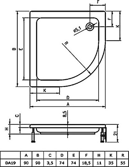 душевой поддон riho 210 90×90 da1900500000000 белый без антискользящего покрытия