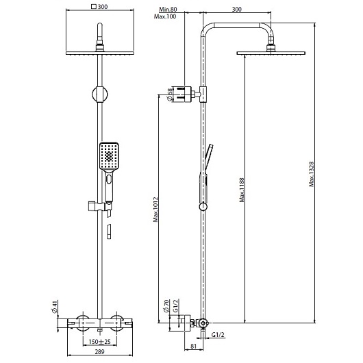 душевая система fima carlo frattini shower column f4905/q3010cr, термостатическая, хром