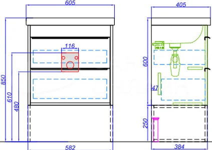 тумба под раковину aqwella fargo frg0106db 60 см с ящиками, дуб балтийский