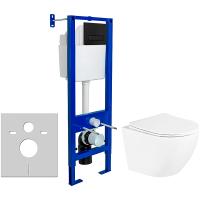 Комплект унитаза BelBagno Uno BB3105CHR/SC с инсталляцией Berges Atom 410 040340 с сиденьем Микролифт и Черной матовой клавишей смыва