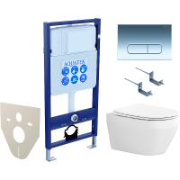 Комплект унитаза с инсталляцией Aquatek Set Aquatek Лея cm-016 4в1 с сиденьем Микролифт и клавишей смыва Хром глянцевый