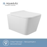 Унитаз Aqueduto MACIO Tornado MACT2120 подвесной, безободковый, смыв Торнадо, сиденье с микролифтом, 52х37 см, белый матовый