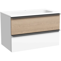 Тумба с раковиной Sancos Delta DL80W + CN7012 81 см, подвесная, светлый дуб/белый матовый