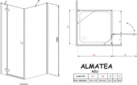 душевой уголок radaway almatea kdj 100 l×90 графитовое