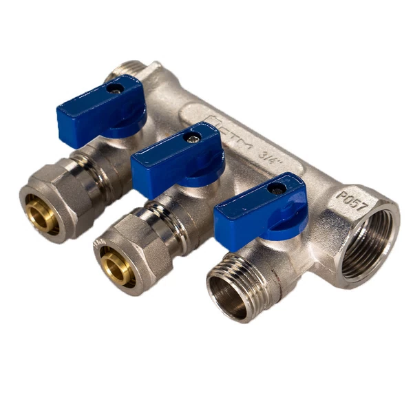 коллектор 3/4 вр(г) х 3 выхода 16 обж(ц) х 3/4 нр(ш) с шаровыми кранами, c3mp3416/10603