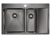 Кухонная мойка Paulmark Kroner 78/2SF PM227851-GML, левая, цвет вороненая сталь.