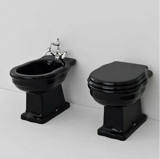 унитаз artceram hermitage hev003 03 00 напольный, приставной 36x55 см, слив в стену, glossy black