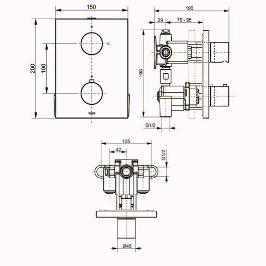 смеситель для душа toto showers db420rve с термостатом