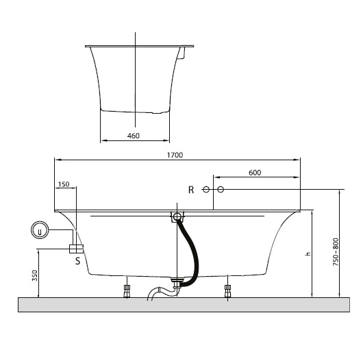 квариловая ванна villeroy & boch squaro edge 12 ubq170sqe2dv-rw 170x75 см, белый камень
