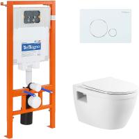 Комплект унитаза с инсталляцией BelBagno Loto BB070CHR/SC/BB002-80/BB014-SR-BIANCO с сиденьем микролифт и Белой клавишей смыва