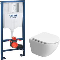 Комплект унитаза BelBagno Uno-Tor BB5177CH-TOR/SC с инсталляцией Grohe Rapid SL 38772001 с сиденьем Микролифт и клавишей смыва Хром