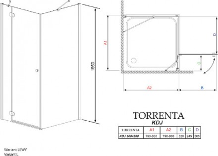 душевой уголок radaway torrenta kdj 80 l×80 прозрачное
