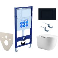 Комплект унитаза с инсталляцией Aquatek Set Aquatek Классик cm-012 4в1 с сиденьем микролифт и Черной матовой клавишей смыва