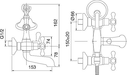 смеситель для ванны с душем treemme romantica 3601.dd.pv
