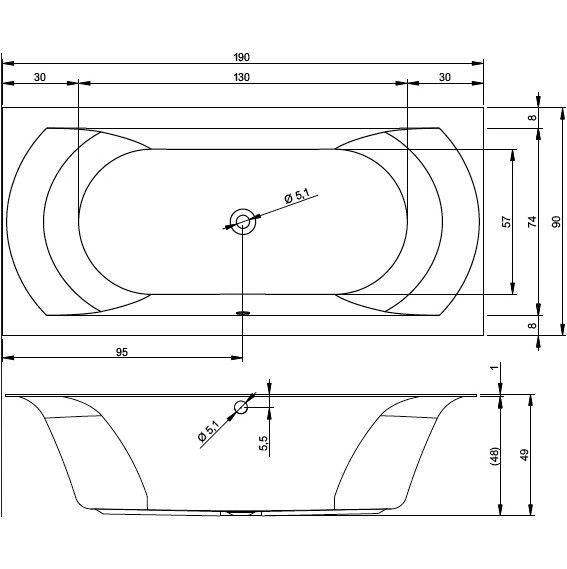 акриловая ванна riho linares velvet 190x90 b143001105 (bt4810500000000) без гидромассажа