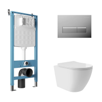 Комплект Aqueduto AQDS201Т Унитаз подвесной Ovo Plus безободковый, с микролифтом, смыв Tornado + Система инсталляции для унитазов Tecnica Novo + Кнопка смыва Retangulo Novo хром