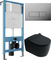 Комплект 3 в 1 Унитаз подвесной STWORKI Ноттвиль SETK3104-2616 черный + Инсталляция Aqueduto Tecnica TEC01 + Кнопка Forma FOR0100 цвет хром