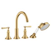 Смеситель Axor Montreux на борт ванны, на 4 отв., с ручным душем, ручка: рычаг, цвет: шлифованное золото