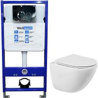 Комплект унитаза BelBagno Amanda BB051CHR+BB051SC с инсталляцией WellWant Standart 50 WWISI1110B с сиденьем Микролифт и клавишей смыва Хром глянцевый