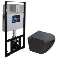Сет AZARIO инсталляция + Унитаз подвесной Gloria с быстросъемным сиденьем микролифт, черный матовый (AZ-8010-1000+AZ-2003MB)