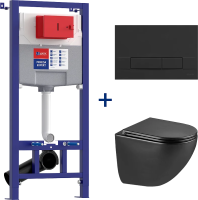 Комплект Lemark Glazer 100122237, безободковый, с микролифтом, кнопка смыва матовая черная soft touch
