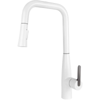Смеситель для кухни Kaiser Claro 22144-24 с выдвижным изливом, белый матовый/вороненая сталь