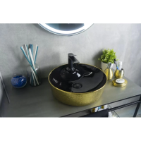 Раковина в ванную накладная 43 см CeramaLux D1306H022 черный, золото