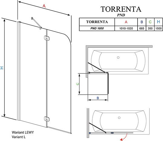 шторка для ванны radaway torrenta pnd 101 l графитовое