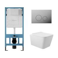 Комплект Aqueduto AQDS009: инсталляция Tecnica, кнопка Circulo - хром, унитаз Macio безободковый, сиденье с микролифтом, белый глянцевый