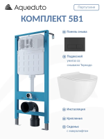 Комплект 4 в 1 Aqueduto Ovo Daily AQDSD010 безободковый, с микролифтом, RETANGULO Novo кнопка смыва матовая черная