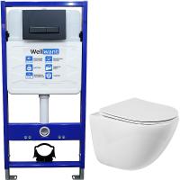 Комплект унитаза BelBagno Amanda BB051CHR+BB051SC с инсталляцией WellWant Standart 50 WWISI111BB с сиденьем Микролифт и Черной матовой клавишей смыва