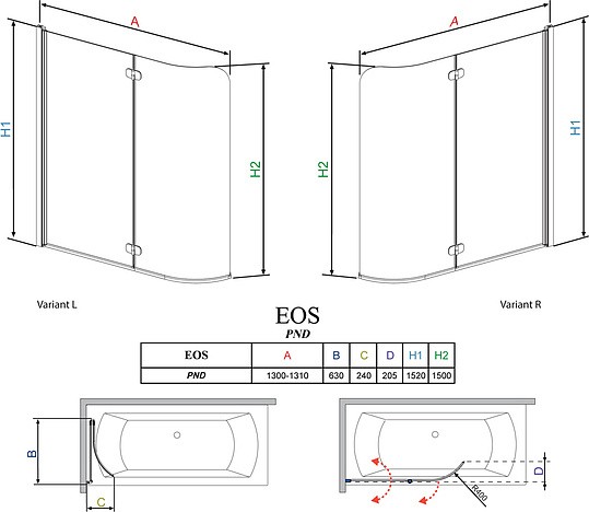 шторка на ванну radaway eos pnd 130 r