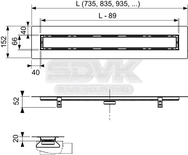 дренажный канал tece drainline 70 см 650700 для укладки натурального камня