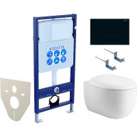 Комплект унитаза с инсталляцией Aquatek Set Aquatek Альтаир cm-017 4в1 с сиденьем Микролифт и Черной матовой клавишей смыва