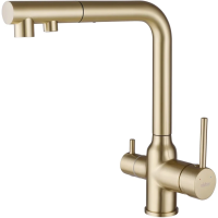 Смеситель для кухни Abber Emotion AF8814G с подключением к фильтру, выдвижным изливом, золотой матовый