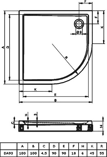 душевой поддон riho davos 285 100×100 d002020005 белый без антискользящего покрытия