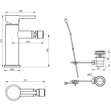 смеситель damixa scandinavian pure 360240000 для биде, с донным клапаном, хром