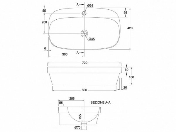 раковина scarabeo moon 5512 41 встраиваемая сверху, овальная, 72x42 см, pearl (жемчужный)