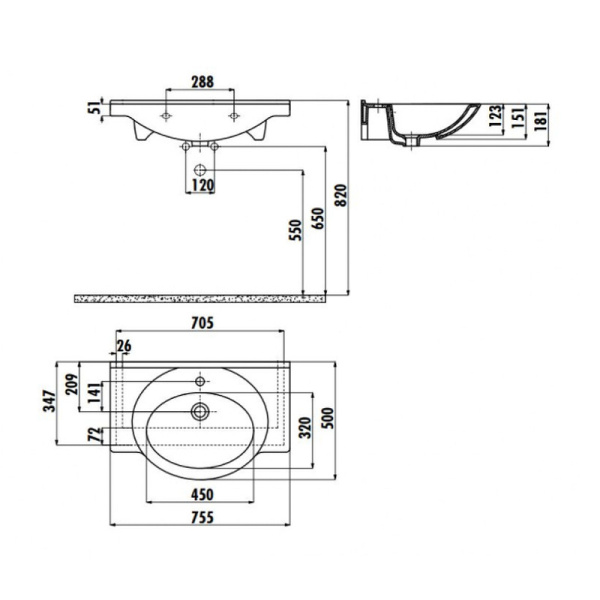 раковина полувстраиваемая creavit etol 75 et075-00cb00e-0000, белая