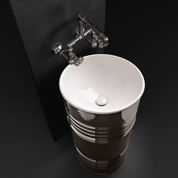 раковина напольная kerasan artwork barrel 4742k44, 45 x h90 см, слив в пол, цвет: белый / платина