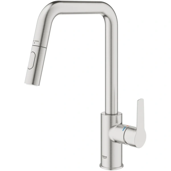 смеситель для кухни grohe start 30631dc0 с выдвижным изливом, суперсталь