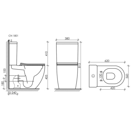 бачок для унитаза ceramicanova mia cn1801-t, двойной смыв 3/6 арматура хром