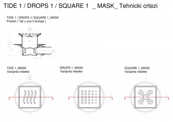 душевой трап 144x144/50 мм pestan confluo standard square mask 1 13000073, хром