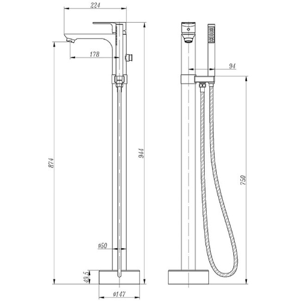 смеситель напольный для ванны abber weiss insel af8015w