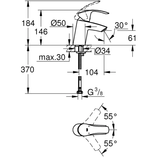 смеситель для раковины без донного клапана grohe eurosmart 32467002