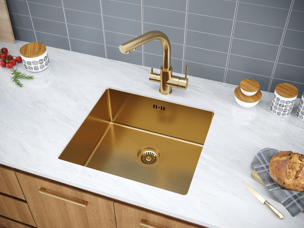 кухонная мойка 480 мм paulmark gerberg 48 uni pm254844-bg, цвет брашированное золото