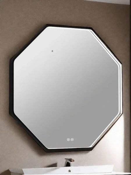 зеркало в ванную с подсветкой esbano es-3311xd 80x80 см для ванной комнаты восьмигранное, со встроенной led подсветкой с регулировкой цветовой температуры, с подогревом полотна (антизапотеванием), с сенсорным выключателем