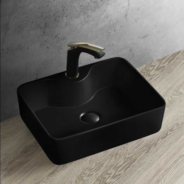 раковина накладная vincea vbs-127mb 47х36см, цвет матовый черный