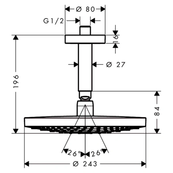 верхний душ с потолочным подсоединением hansgrohe raindance select s 2jet 26467000